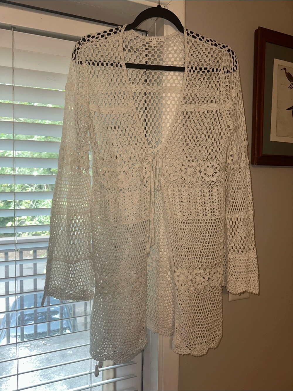 Open Crochet Ivory Women's Cardigan Sweater